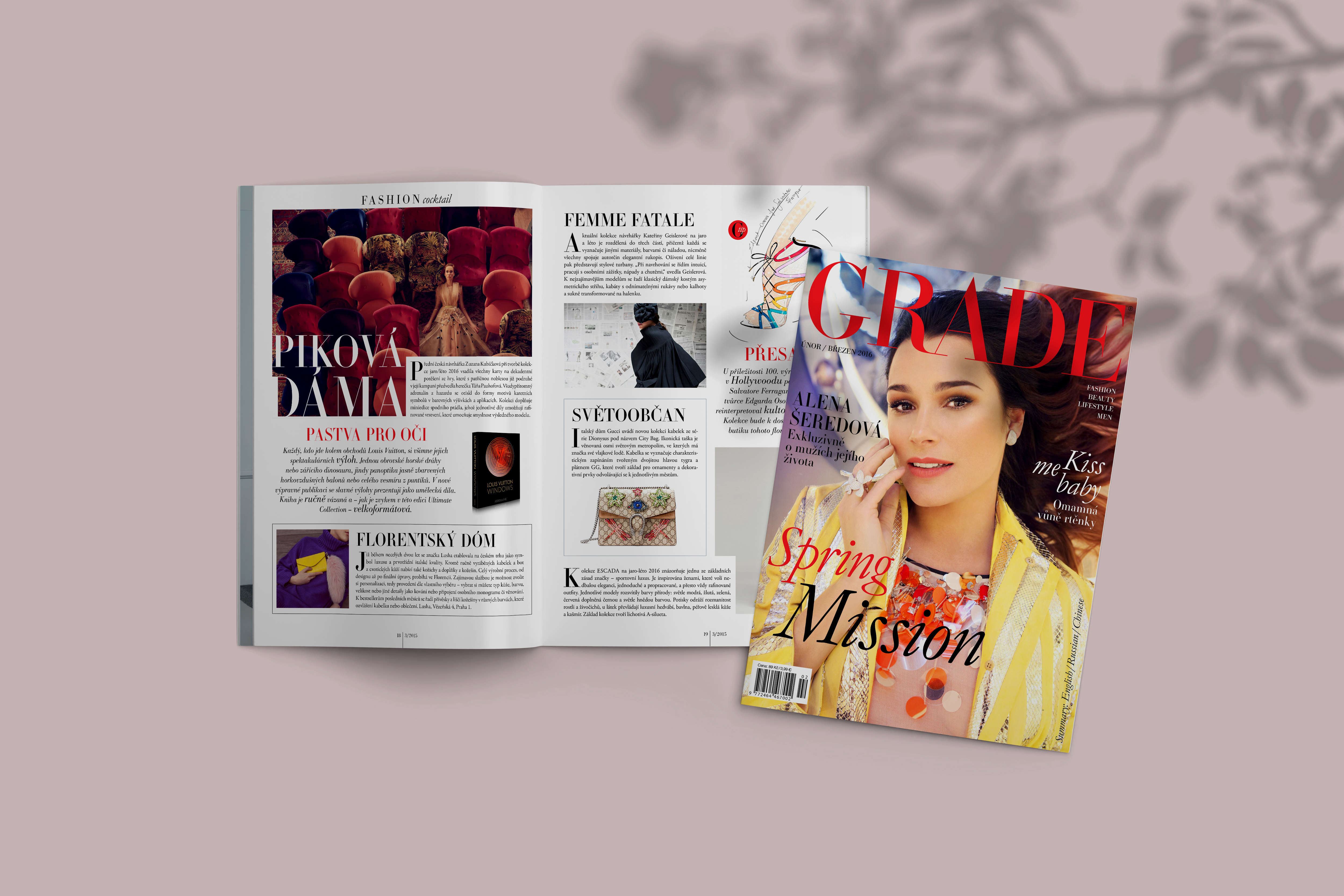 Magazín GRADE s titulnou stranou a otvorenou dvojstranou