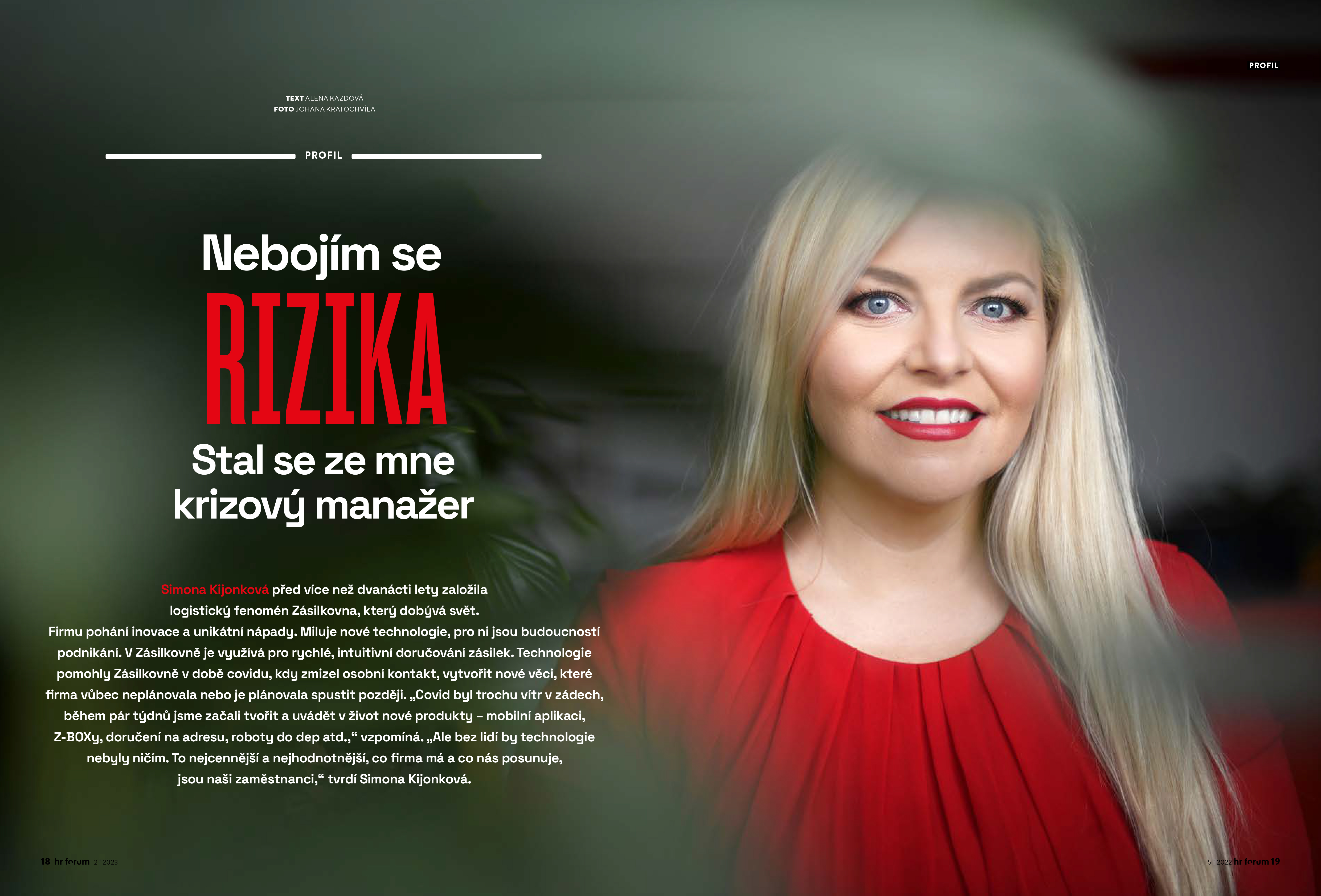 Úvodná dvojstrana rozhovoru so Simonou Kijonkovou