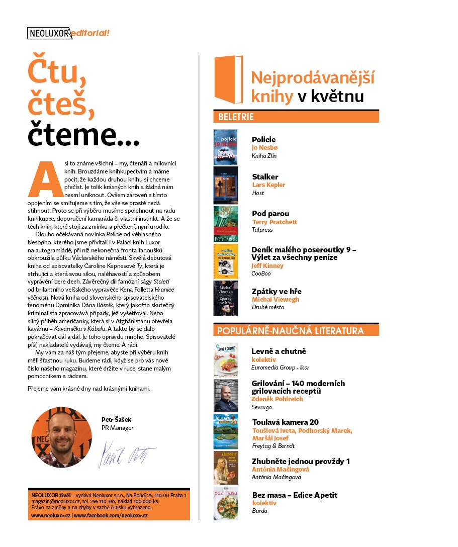 Redakčná strana magazínu Neoluxor živě